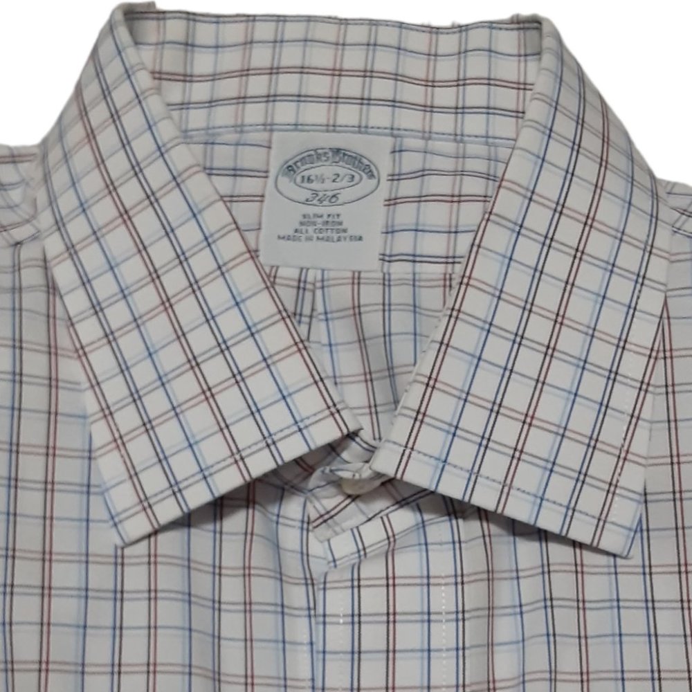 Brooks Brothers Button Down Shirt Men 16.5 2/3 Slim Fit Checked Non Iron